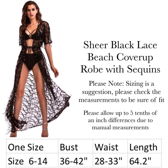 Sheer Black Lace Beach Coverup Robe with Sequins - Picture 14 of 14
